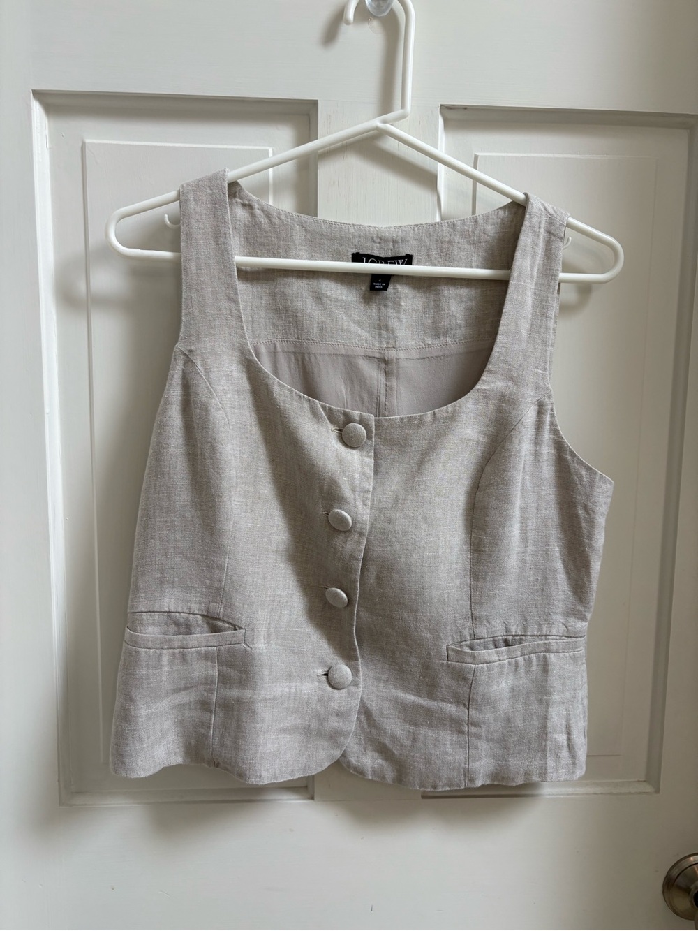 J. Crew Beige Linen-Blend Button Front Crop Tank